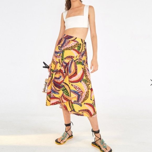 FARM Rio Dresses & Skirts - Farm Rio Banana Midi Wrap Skirt Yellow size L
